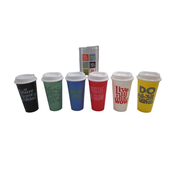 Starbucks Reusable Cup Collection Set of 6 2017 16 oz Plastic With Lids - Picture 2 of 3